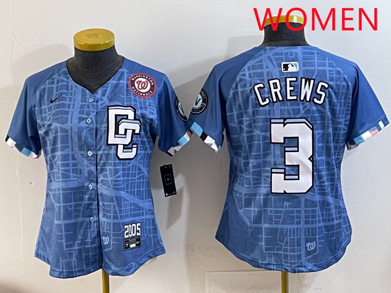 Women Washington Nationals #3 Crews Blue Joint Name 2025 Nike MLB Jersey style 8->women mlb jersey->Women Jersey